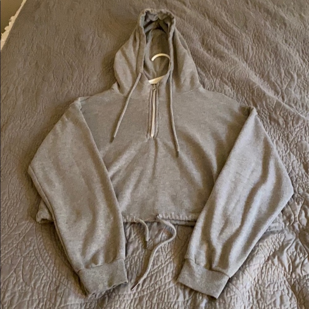 Grey Hooded Cropped Sweatshirt